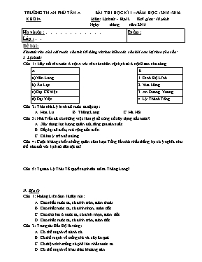 Bộ đề kiểm tra học kỳ 1 môn Lịch sử, Địa lí, Khoa học Lớp 4 - Năm học 2015-2016 - Trường TH Phú Tân A